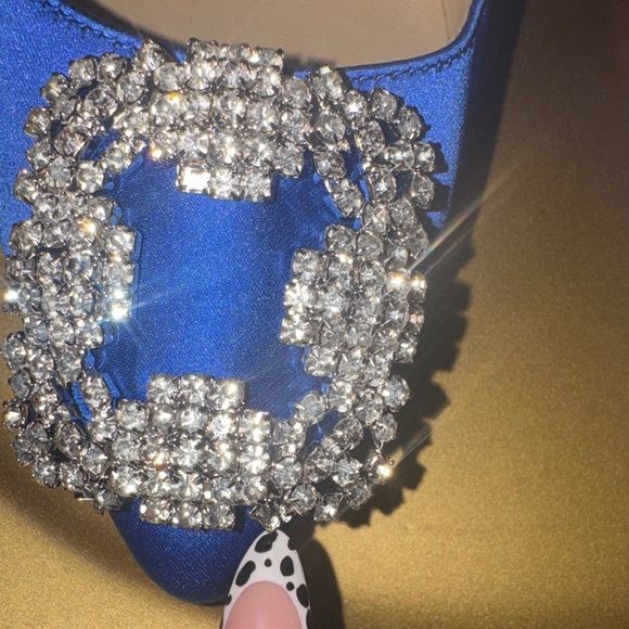 Manolo Blahnik Royal Blue Satin Heels with Crystal Embellishment - Picture 11 of 16